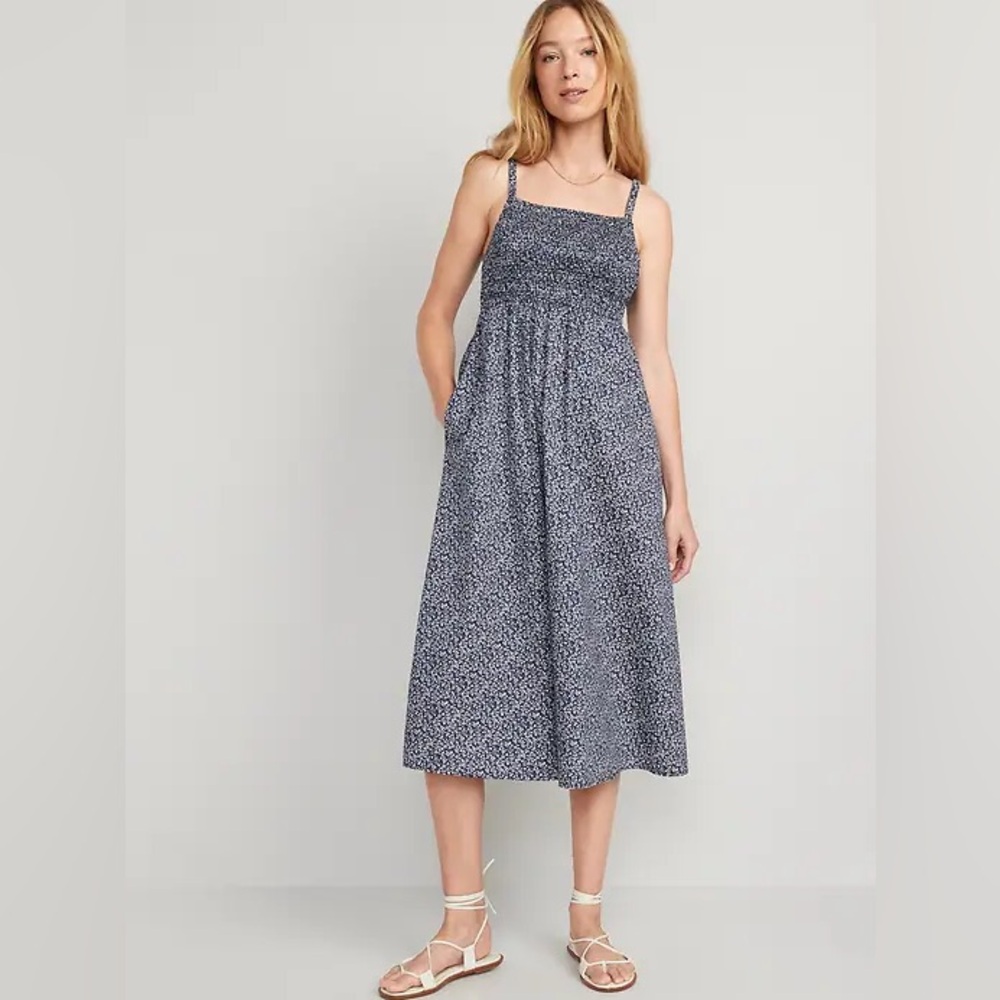 Old Navy Cotton Poplin Smocked Cutout Cami Midi Dress